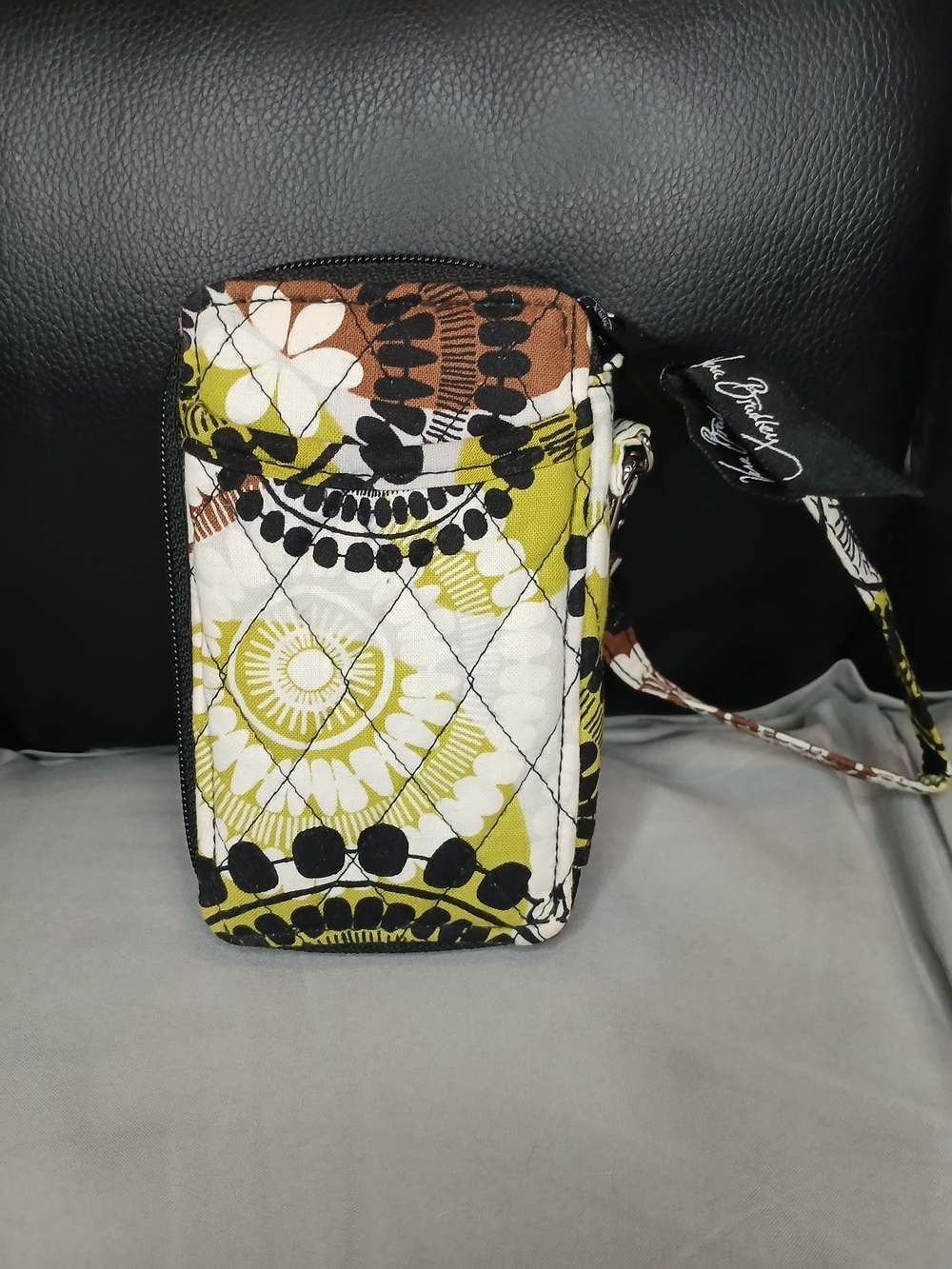 Vera Bradley Olive Green Brown Floral Quilted Wristlet Wallet